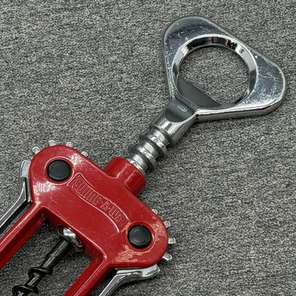 VTG Solid Metal Wine Bottle Opener Red Winged Corkscrew Swingaway Made in Italy